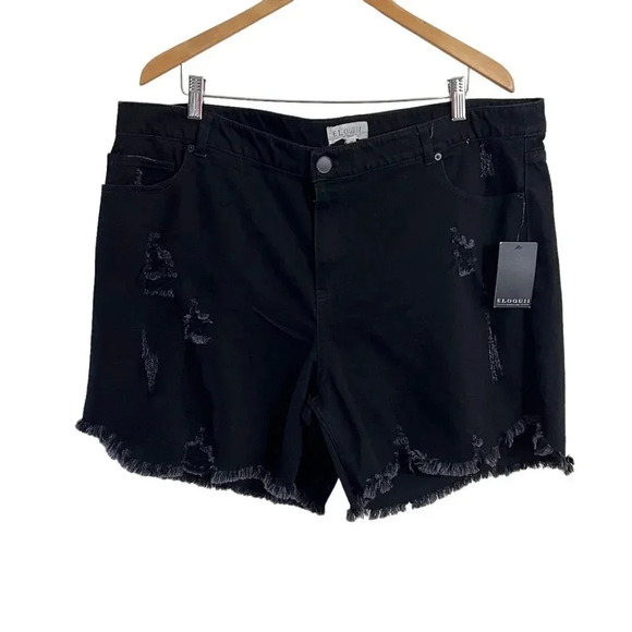 Eloquii NEW Black Distressed Shorts Plus Size 20 Frayed Hem Stretch Dark Wash - Picture 1 of 6
